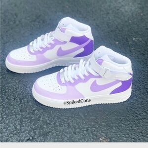 Nike Purple and White Air Force 1 Sneakers